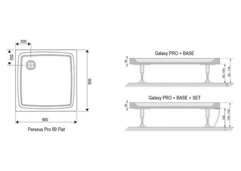 Поддон душевой Ravak Perseus Pro-90 Flat квадратный 900x900х30 мм