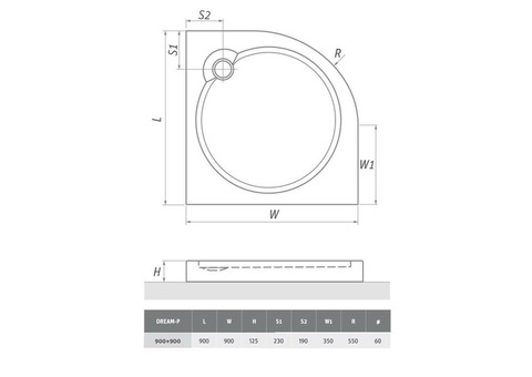 Поддон душевой Roltechnik Dream P 8000030 900х900х125 мм