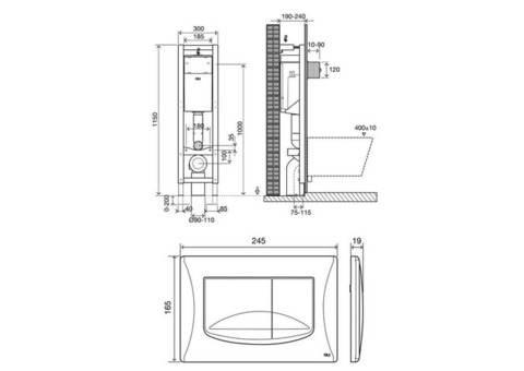 Система инсталляции для унитаза Oli Quadra Sanitarblock 280490mRI00 с клавишей смыва River Dual