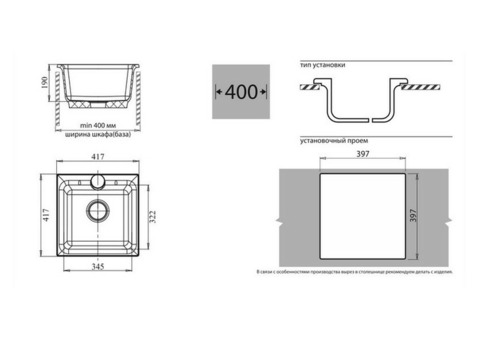 Кухонная мойка GranFest Practic GF-P420 417х417 мм композитная черная