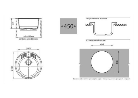 Кухонная мойка GranFest Rondo GF-R520 D518 мм композитная черная