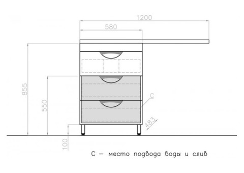 Тумба с раковиной Style Line Жасмин 60 Космос/Даллас 120 Люкс Plus R с тремя ящиками