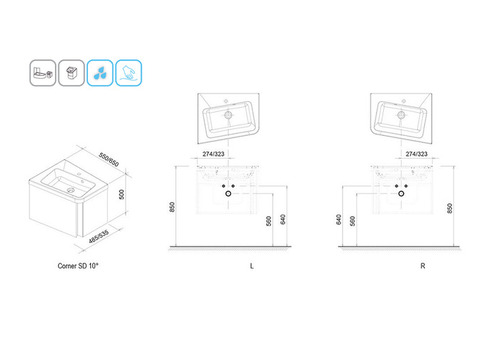 Тумба под раковину Ravak 10 градусов SD 550 L X000000739 белый глянец