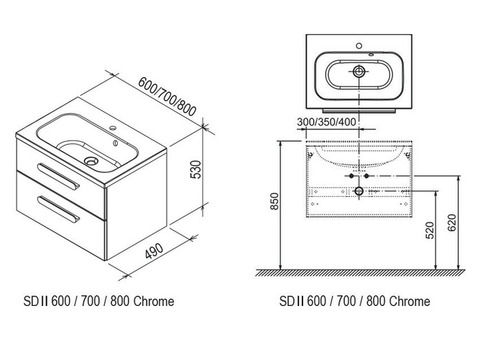 Тумба под раковину Ravak Chrome II SD 600 X000000919 каппучино/белый глянец