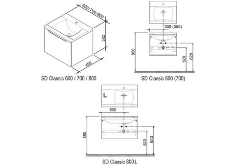 Тумба под раковину Ravak Classic II SD 800 L X000000910 белый глянец