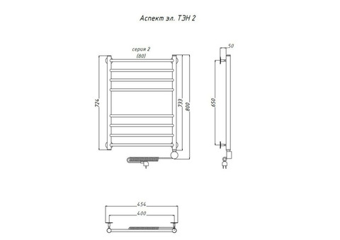 Полотенцесушитель электрический Тругор Аспект ТЭН 2 80х40 см ЛЦ6
