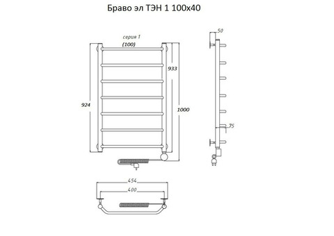 Полотенцесушитель электрический Тругор Браво ТЭН 1 100х40 см ЛЦ4