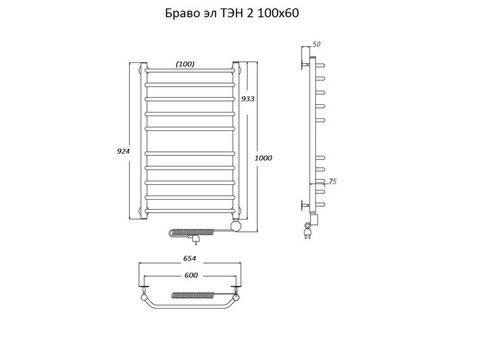 Полотенцесушитель электрический Тругор Браво ТЭН 2 100х60 см ЛЦ4