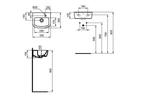 Раковина встраиваемая Ideal Standard Tempo T056901 350x300 мм