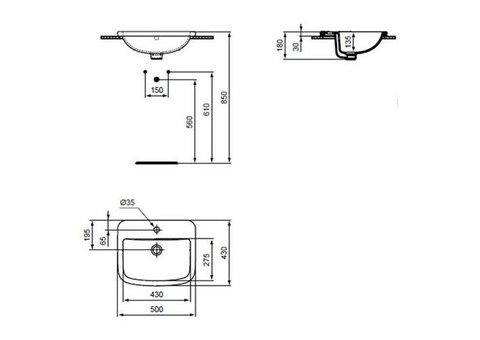 Раковина встраиваемая Ideal Standard Tempo T059201 500x430 мм