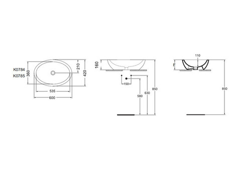 Раковина накладная Ideal Standard Strada K078401 600x420 мм