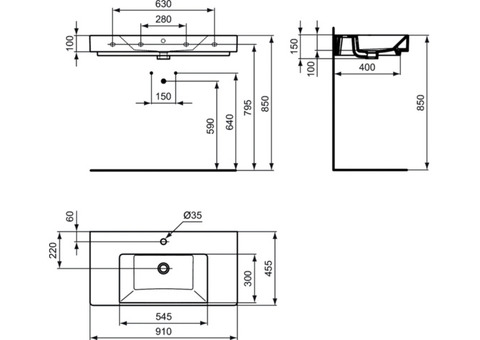 Раковина накладная Ideal Standard Strada K078901 910x455 мм