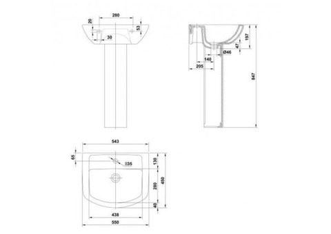 Раковина подвесная Gala Smart 25050 550x450 мм