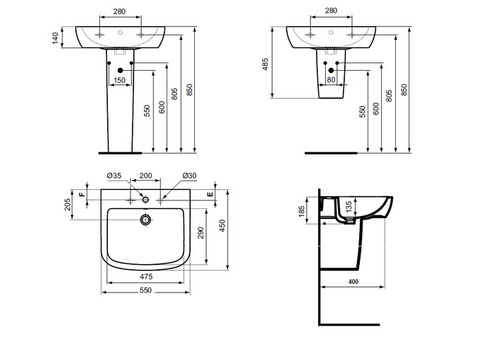 Раковина подвесная Ideal Standard Tempo T056501 550x450 мм