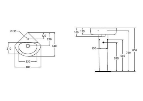 Раковина угловая Ideal Standard Connect Space Arc E793101 480x440 мм