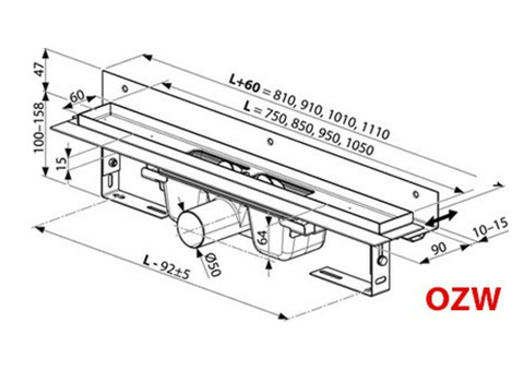 Желоб душевой Ravak 10 градусов OZW сточный 1050 мм