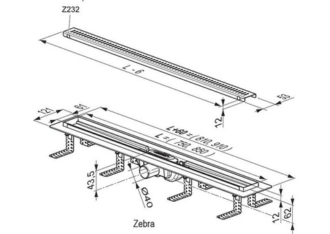 Желоб душевой Ravak Zebra OZP сточный 750 мм