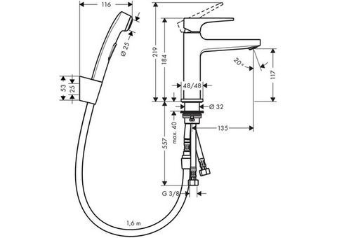 Смеситель для биде Hansgrohe Metropol 74522000 c гигиеническим душем