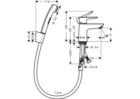 Смеситель для биде Hansgrohe Talis E 71729000 с гигиеническим душем