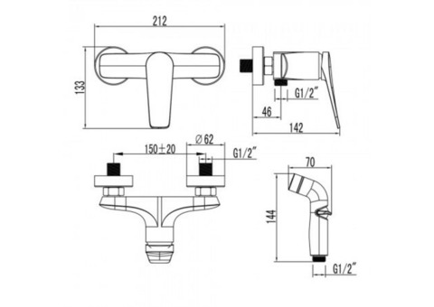 Смеситель для биде Lemark Bronx LM3718GM настенный