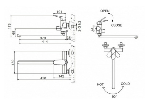 Смеситель для ванны Bravat Eler F6191238CP-01L-RUS