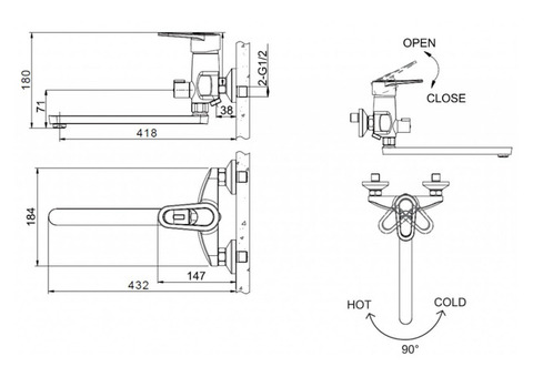 Смеситель для ванны Bravat Loop F6124182CP-02L-RUS