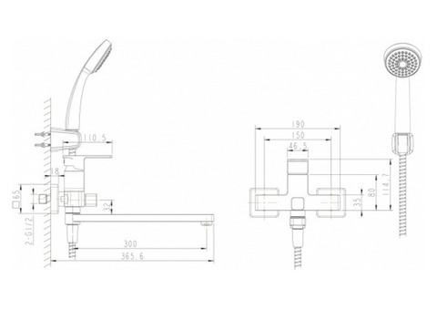 Смеситель для ванны Bravat Riffle F672106C-LB с аксессуарами