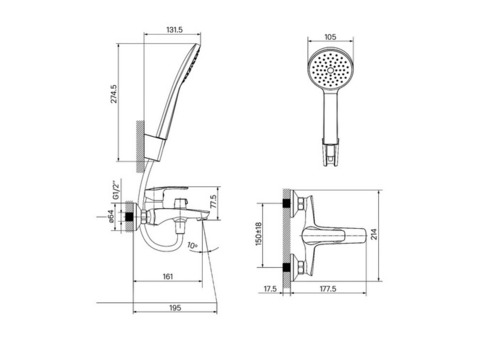 Смеситель для ванны Iddis Ray RAYBL02i02 черный