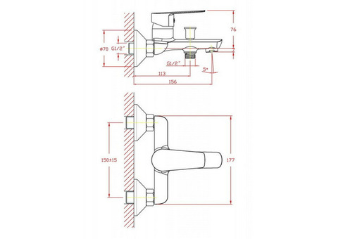 Смеситель для ванны Zollen Korbach KR61411541 с душевым набором