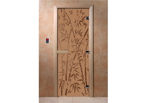 Дверь для сауны стеклянная Doorwood DW00057 Бамбук и бабочки бронза матовая 700х1900 мм