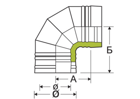 Сэндвич колено для дымохода оцинкованная сталь Eco Flue 0,5 мм D230х150 мм угол 90 градусов