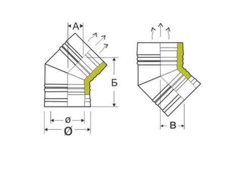 Сэндвич колено для дымохода оцинкованная сталь Eco Flue 1 мм D230х150 мм угол 135 градусов