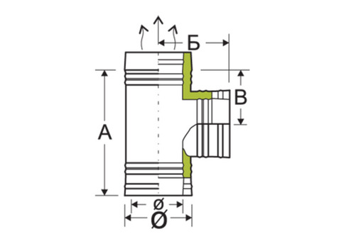 Сэндвич тройник для дымохода оцинкованная сталь Eco Flue двухконтурный 0,5 мм D230х150 мм угол 90 градусо