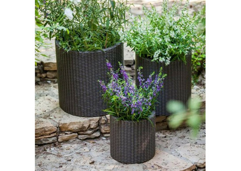 Комплект кашпо для цветов Keter Cylinder Planters S+M+L Виски коричневый