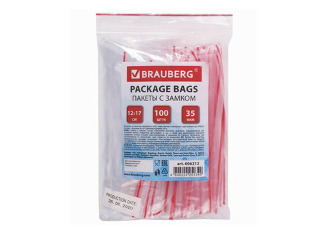 Пакеты с замком ПВД Brauberg Zip Lock 606212 120х170 мм 100 шт