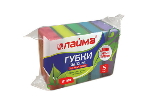 Губки бытовые для посуды Laima Maxi 601554 5 шт