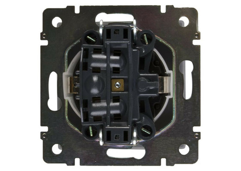 Механизм розетки Werkel WL08-SKGSC-01-IP44 одноместный с заземлением и защитными шторкам с крышкой черный матовый