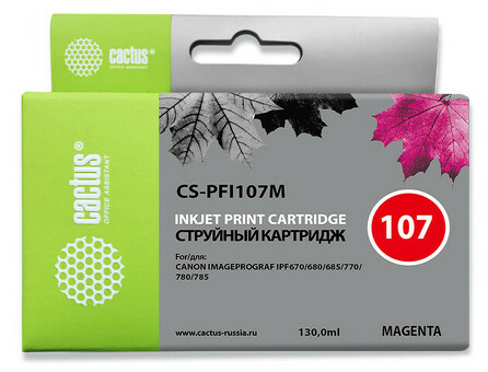 Картридж струйный Cactus CS-PFI107M пурпурный ( 130мл ) для Canon IP iPF670/iPF680/iPF685/iPF770/iPF780/iPF785/ (CS-PFI107M)