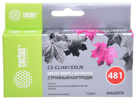 Картридж струйный Кактус CS-CLI481XXLM пурпурный ( 12мл ) для Canon Pixma TR7540/TR8540/TS6140/TS8140 (CS-CLI481XXLM)