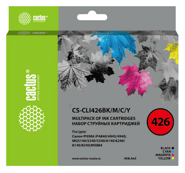 Картридж струйный Кактус CS-CLI426BK/m/c/ Y Black/cyan/ Yellow/magenta набор (33.6мл) для Canon Pixma MG5140/5240/6140/8140/MX884 (CS-CLI426BK/M/C/Y)