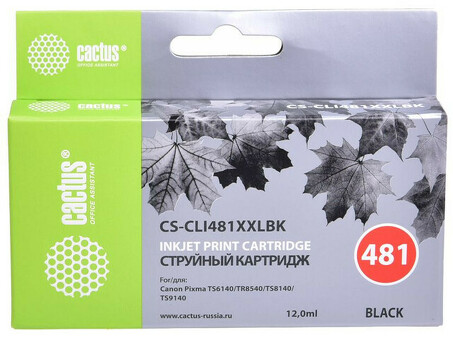 Картридж струйный Кактус CS-CLI481XXLBK Черный ( 12мл ) для Canon Pixma TR7540/TR8540/TS6140/TS8140 (CS-CLI481XXLBK)