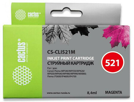 Картридж струйный Cactus CS-CLI521M пурпурный (8.4мл) для Canon Pixma MP540/MP550/MP620/MP630/MP640/MP980/MP990/MX860/iP3600/iP4600/iP4700 (CS-CLI521M)