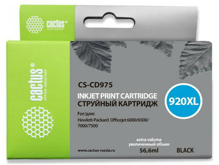 Картридж струйный Cactus CS-CD975 №920XL черный (43 мл) для HP DJ 6000/6500/7000/7500 (CS-CD975)