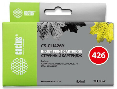 Картридж струйный Cactus CS-CLI426Y желтый ( 10мл ) для Canon Pixma MG5140/5240/6140/8140/MX884 (CS-CLI426Y)