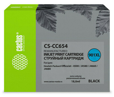 Картридж струйный Cactus CS-CC654 №901 черный (18 мл) для HP DJ 4500/J4580/J4660/J4680 (CS-CC654)