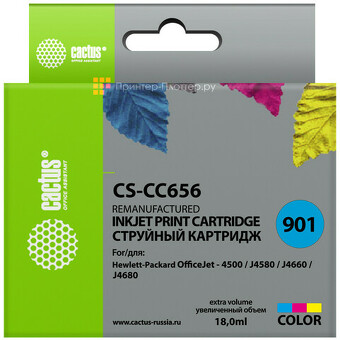 Картридж струйный Кактус CS-CC656 №901 многоцветный (18 мл) для HP DJ 4500 series/J4524/J4535/J4580/J4624/J4660/J4680 (CS-CC656)