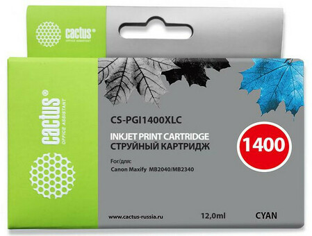 Картридж струйный Кактус CS-PGI1400XLC синий ( 12мл ) для Canon MB2050/MB2350/MB2040/MB2340 (CS-PGI1400XLC)