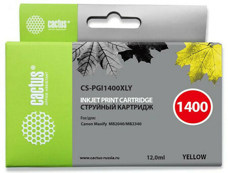 Картридж струйный Кактус CS-PGI1400XLY желтый ( 12мл ) для Canon MB2050/MB2350/MB2040/MB2340 (CS-PGI1400XLY)