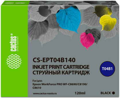 Картридж струйный Кактус CS-Ed04B140 Черный ( 120мл ) для Epson WorkForce Pro WF-C8190, WF-C8690 (CS-EPT04B140)