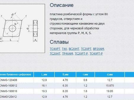 Пластина CNMG - 190612 NC3030 ромбическая dвн=8мм (05125) с двухсторонним стружколомом